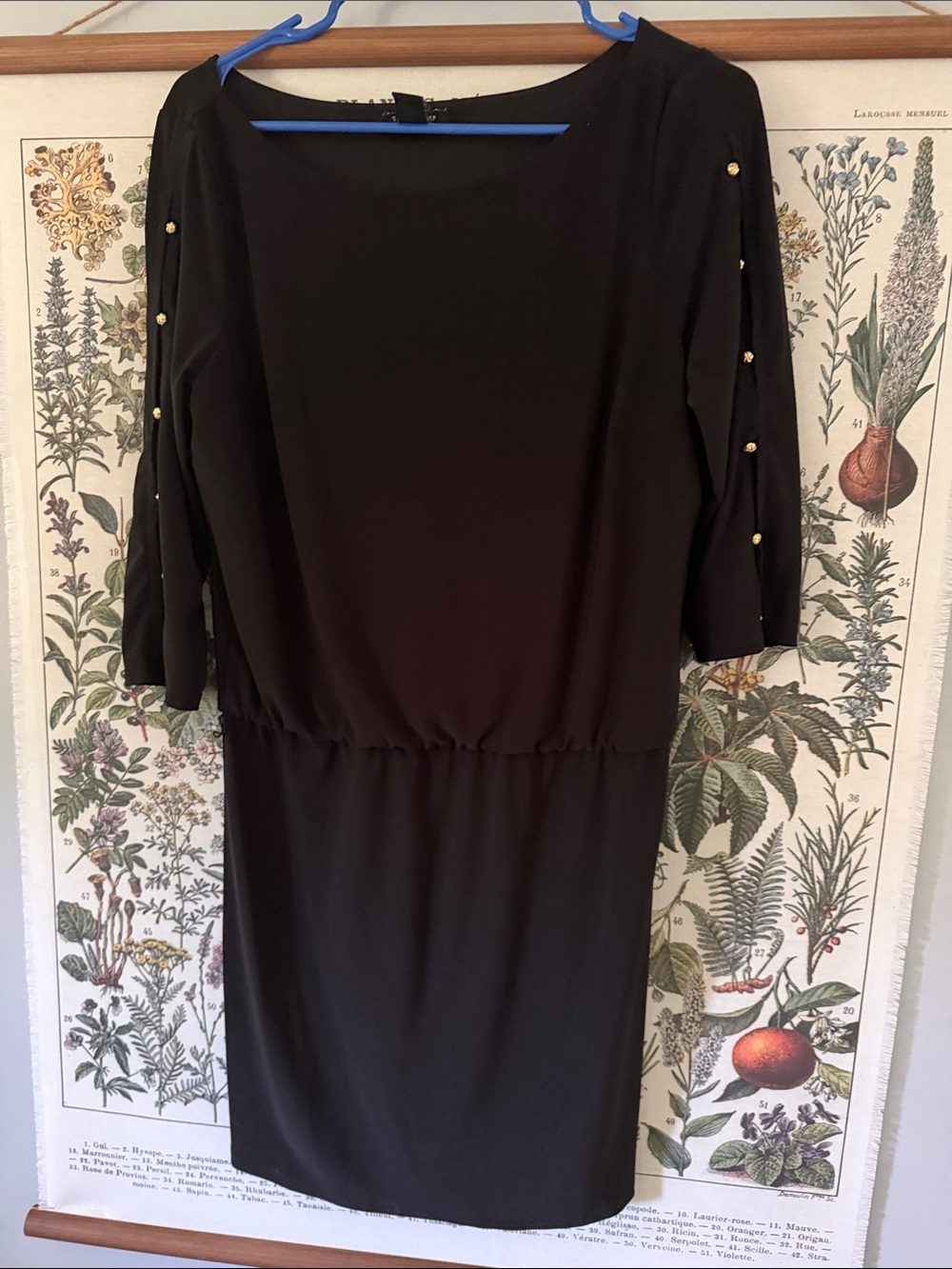 White House Black Market Black Midi Dress with Gold Accent Buttons